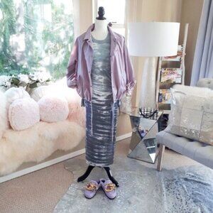 NWT YFB blue ombre tie dye sleeved long dress w/ decorative ring detail, XS